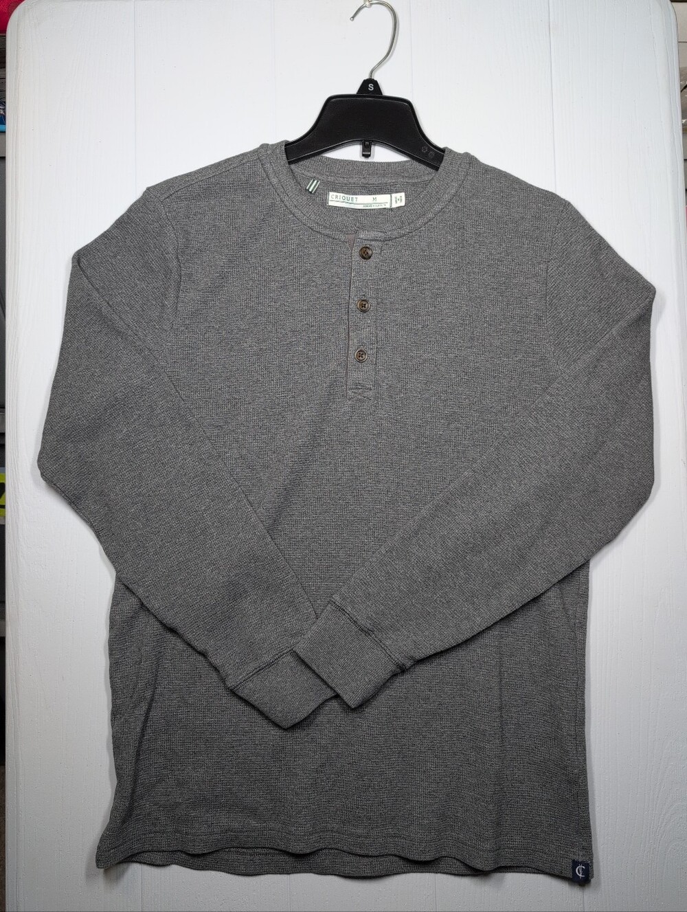 Criquet Henley Waffle Knit Gray Thermal Long Sleeve Shirt Austin Texas Mens M